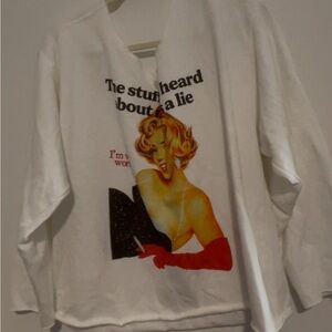 White Graphic Sweatshirt with Red and Black Print